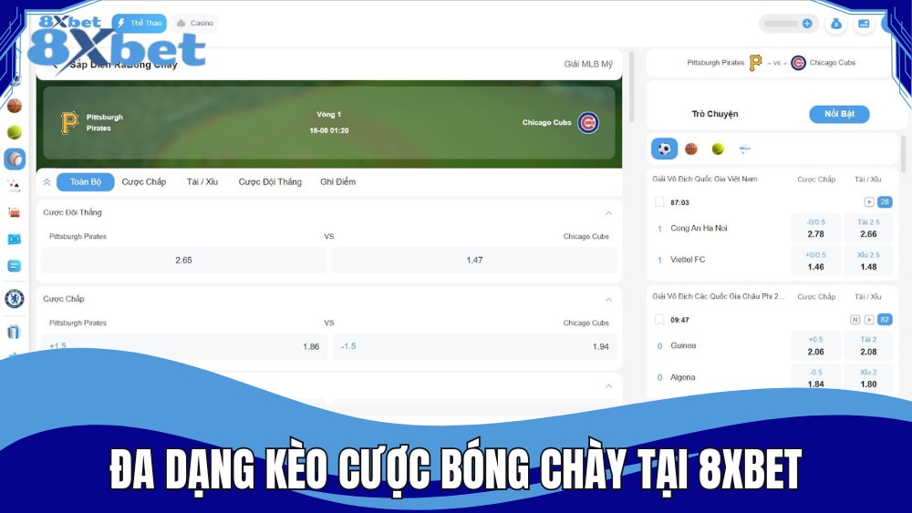 Đa dạng kèo cược bóng chày tại nhà cái 8XBET